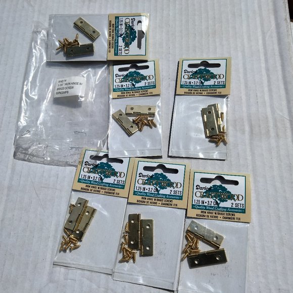 LOT- 6pkgs DARICO IRON HINGE WITH BRASS SCREWS 1.25" (2/pkg) 9142-14 - Picture 1 of 3